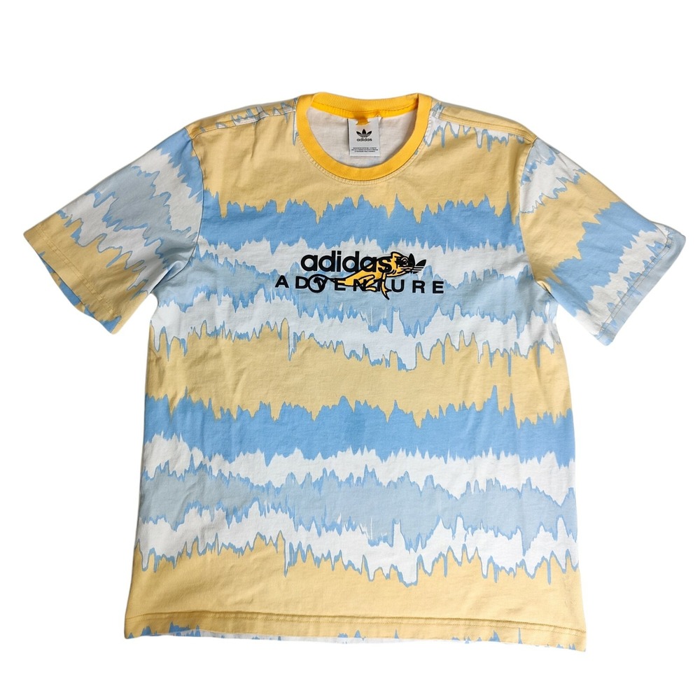 Adidas Adventure Iguana Lizard Tie Dye T-Shirt Tee Men's Size Medium Blue Orange
